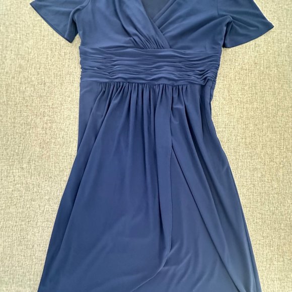 Evan Picone Dress Navy Blue Sz 8 V-Neck Short Sleeve Stretch Zipper Closure - Picture 4 of 15